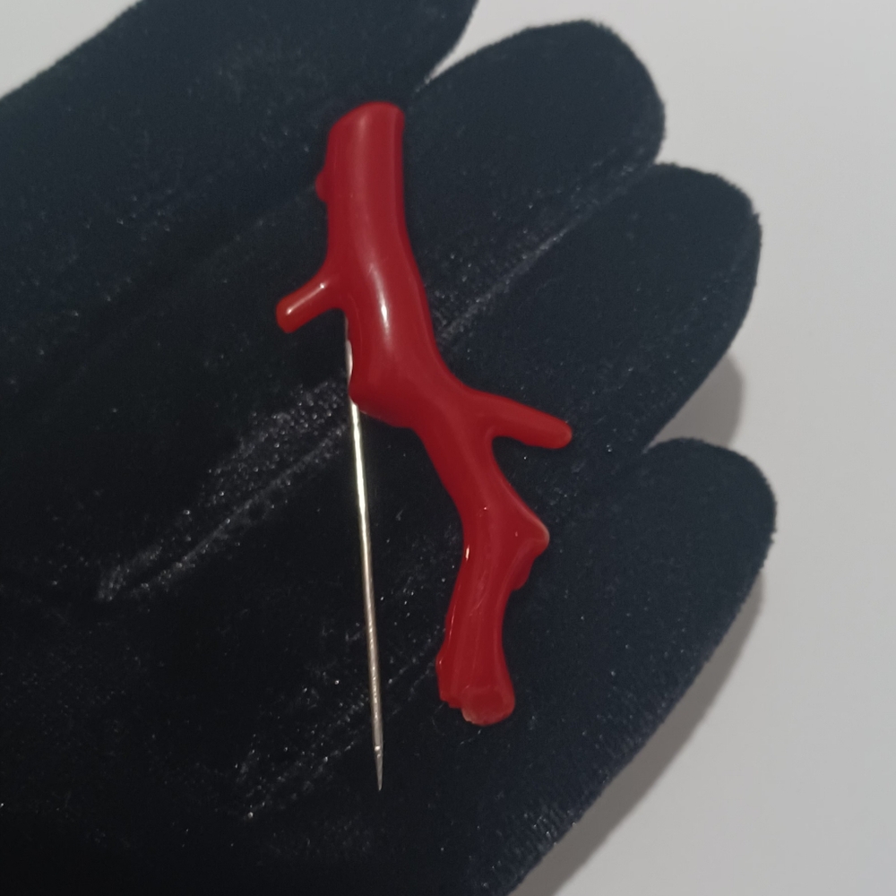 Antique sterling silver925 genuine Red Coral Brooch Pin